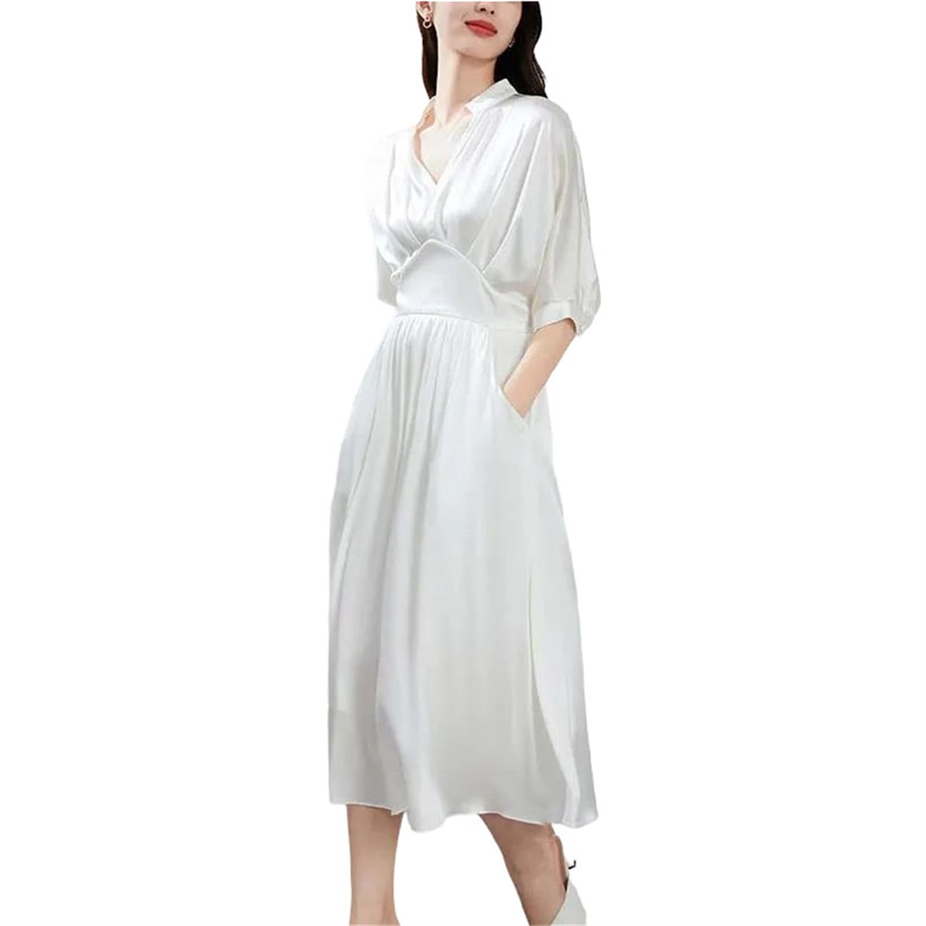Women's French V-Neck A-Line Midi Dress