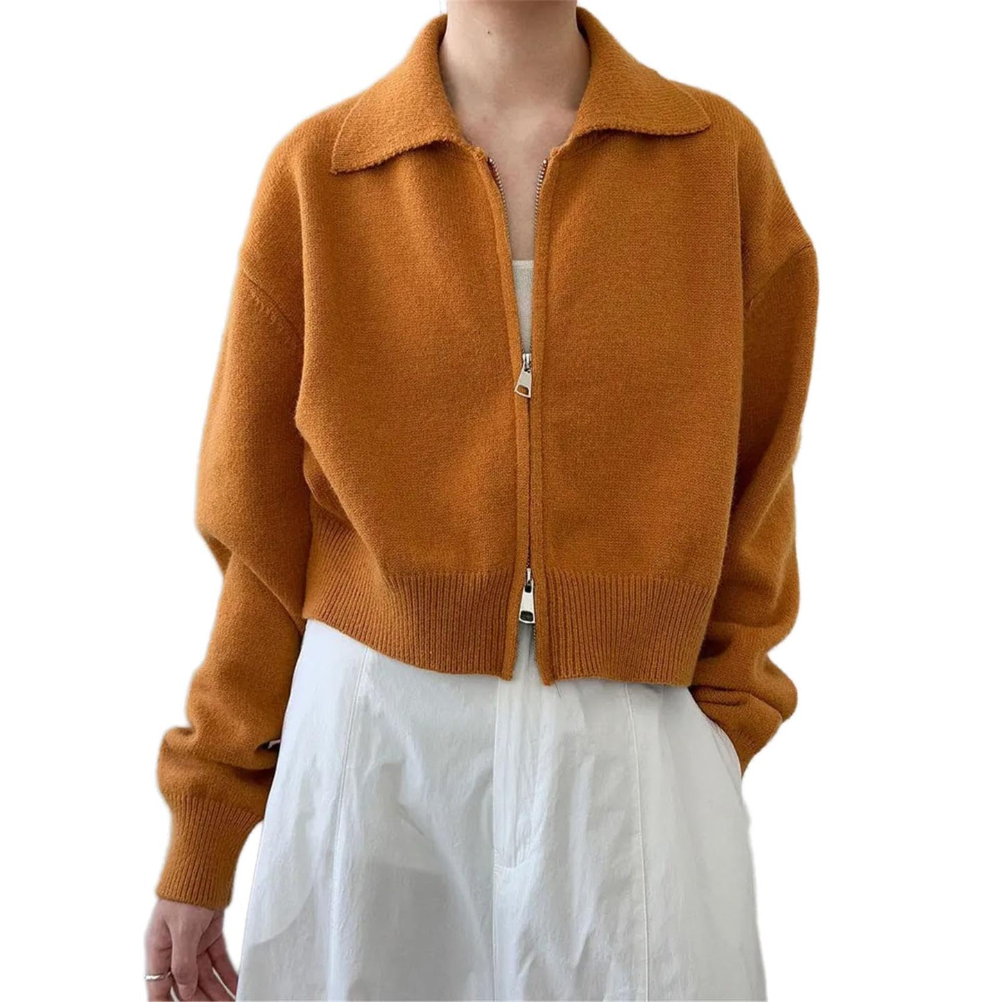 Women's O-Neck Zipper Knit Cardigan