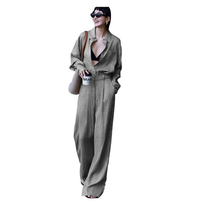 Women's Linen Shirt & Wide Leg Pants Set