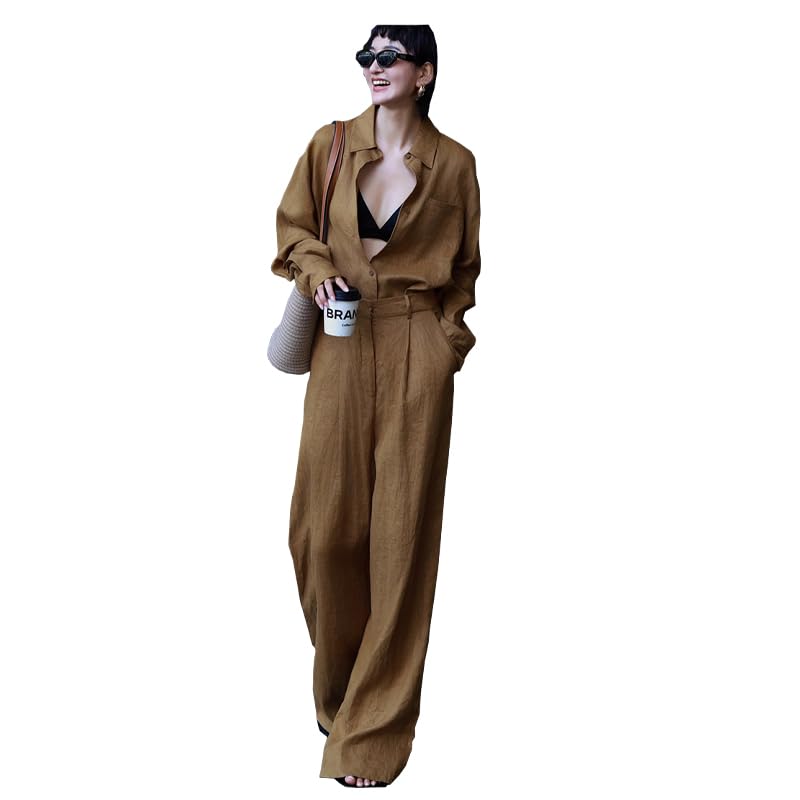 Women's Linen Shirt & Wide Leg Pants Set