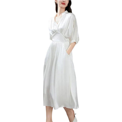 Women's French V-Neck A-Line Midi Dress