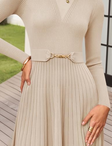 Women's Long Sleeve Pleated Knit Midi Dress