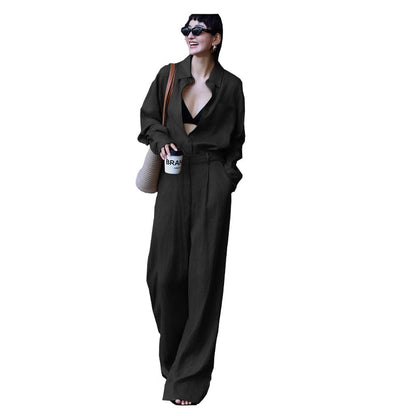 Women's Linen Shirt & Wide Leg Pants Set