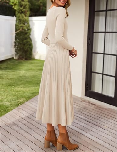Women's Long Sleeve Pleated Knit Midi Dress