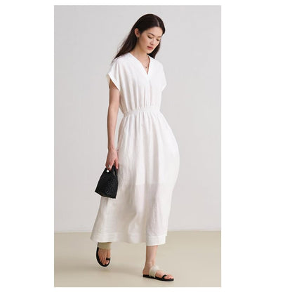 Women's Linen Batsleeve Long Dress