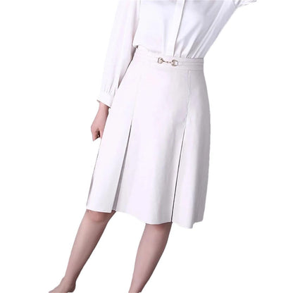 Women's High Waist Leather Pleated Midi Skirt