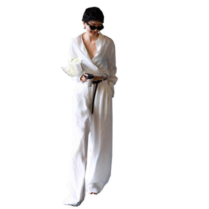 Women's Linen Shirt & Wide Leg Pants Set