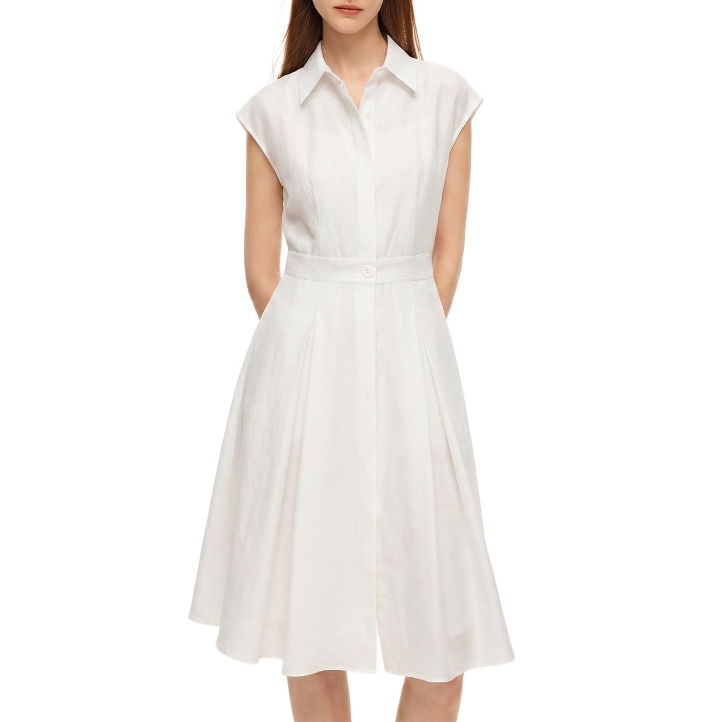 Women's Linen Blend Midi Shirt Dress