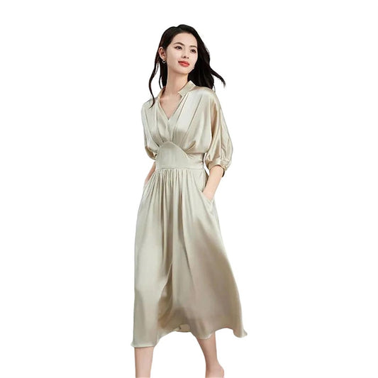 Women's French V-Neck A-Line Midi Dress