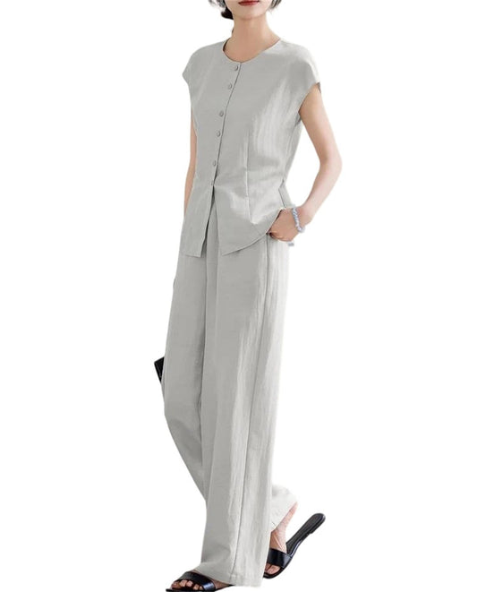 Women's Linen Shirt & Straight Pants Set