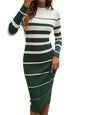 Women's Striped Ribbed Bodycon Midi Dress