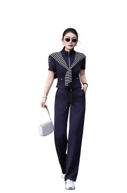 Women's Short Sleeve Top & Wide Leg Pants Set