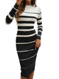 Women's Striped Ribbed Bodycon Midi Dress