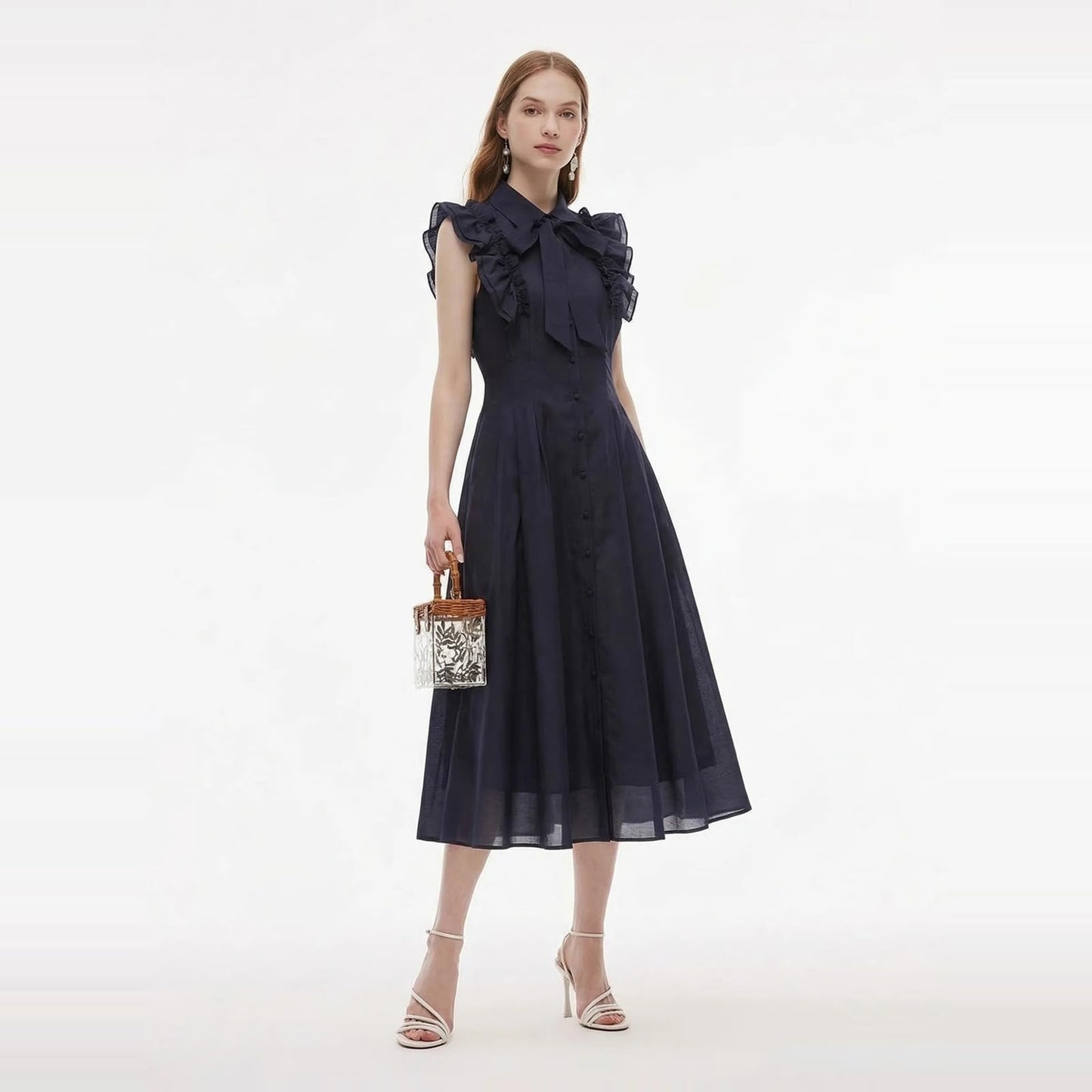 Women's Linen Blend Midi Shirt Dress