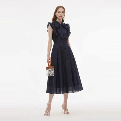 Women's Linen Blend Midi Shirt Dress