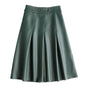 Women's High Waist Leather Pleated Midi Skirt