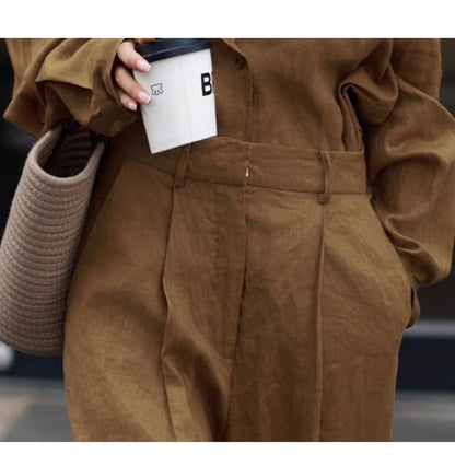 Women's Linen Shirt & Wide Leg Pants Set