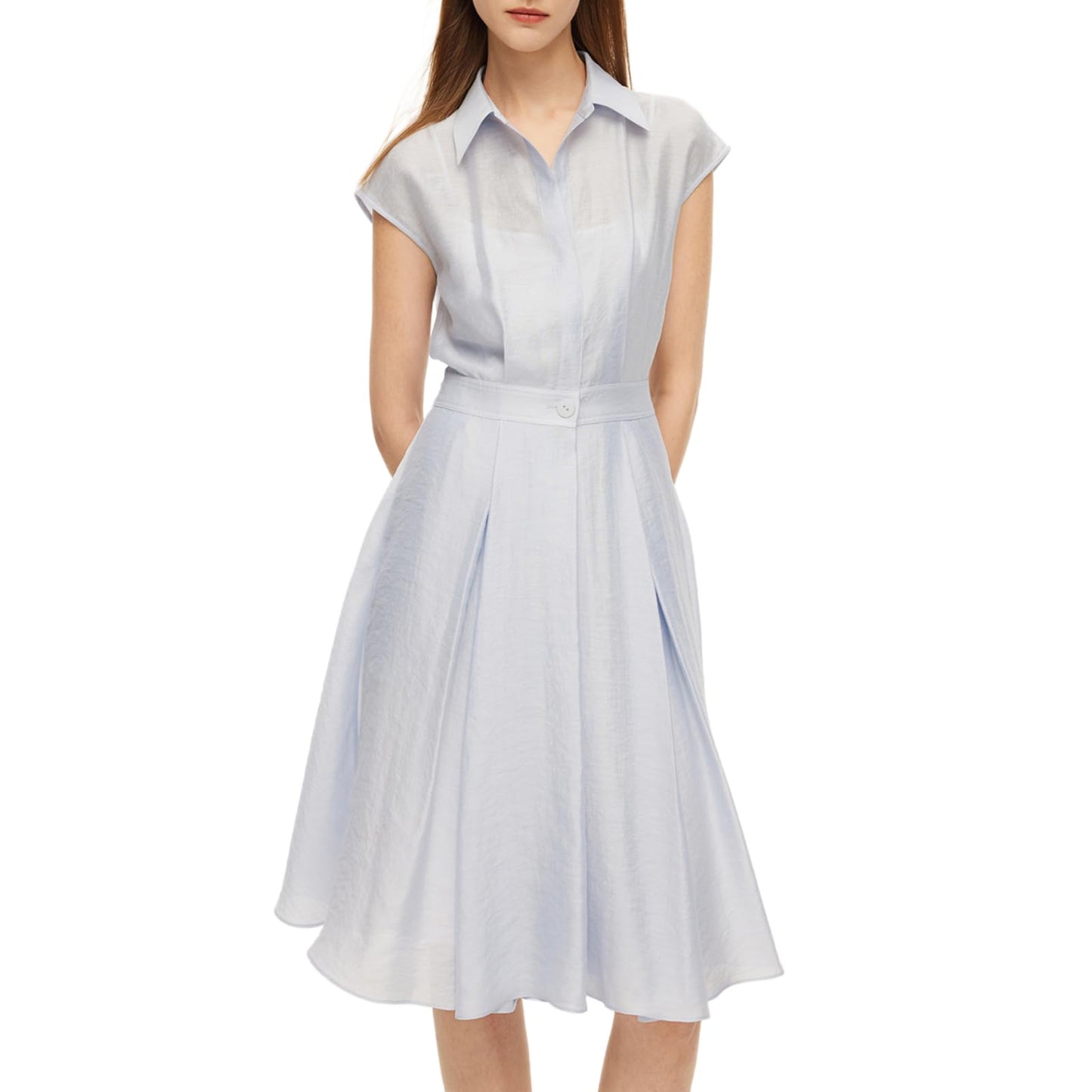 Women's Linen Blend Midi Shirt Dress