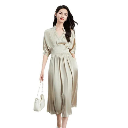Women's French V-Neck A-Line Midi Dress