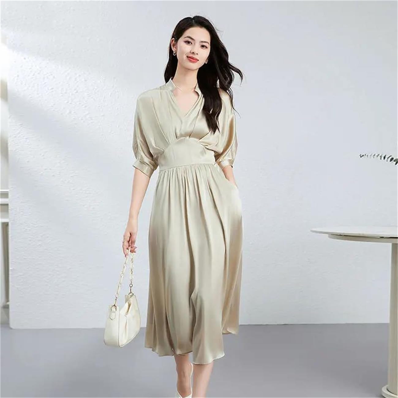 Women's French V-Neck A-Line Midi Dress