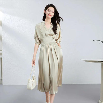 Women's French V-Neck A-Line Midi Dress