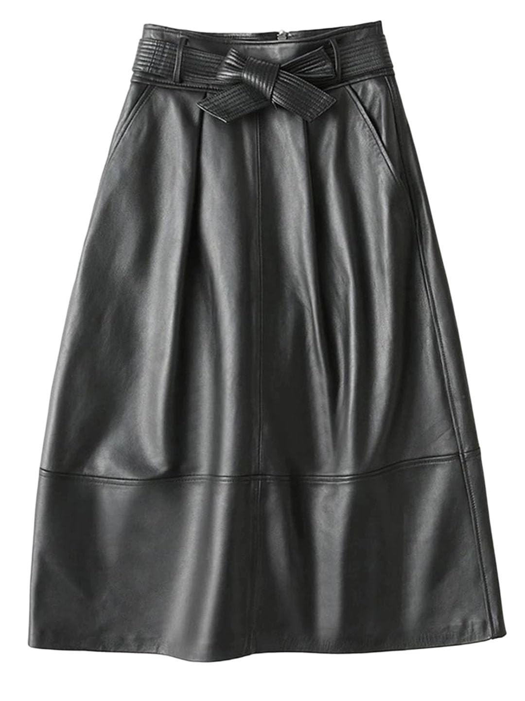 Women's High Waist PU Leather A-Line Midi Skirt