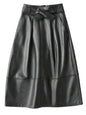 Women's High Waist PU Leather A-Line Midi Skirt