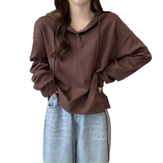 Women's Button Front Hoodie Sweatshirt