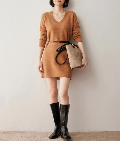 Women's O-Neck Knit Sweater Dress