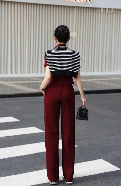 Women's Short Sleeve Top & Wide Leg Pants Set