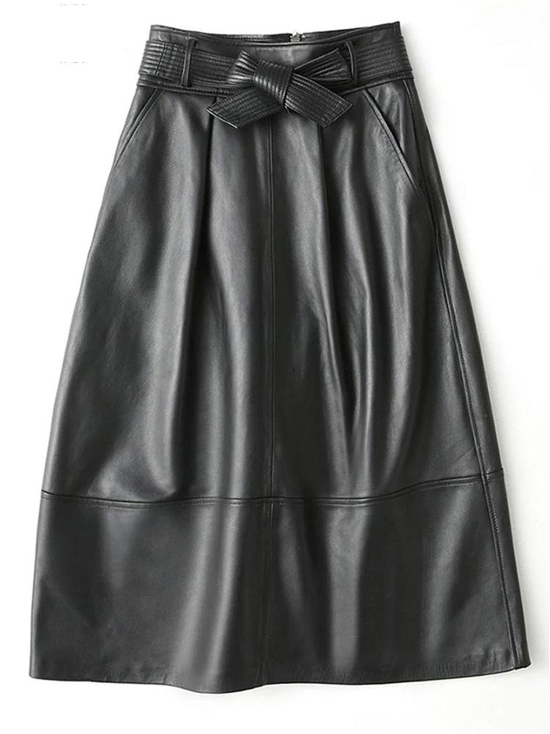 Women's High Waist PU Leather A-Line Midi Skirt