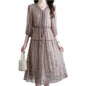 Women's V-Neck Embroidered A-Line Midi Dress