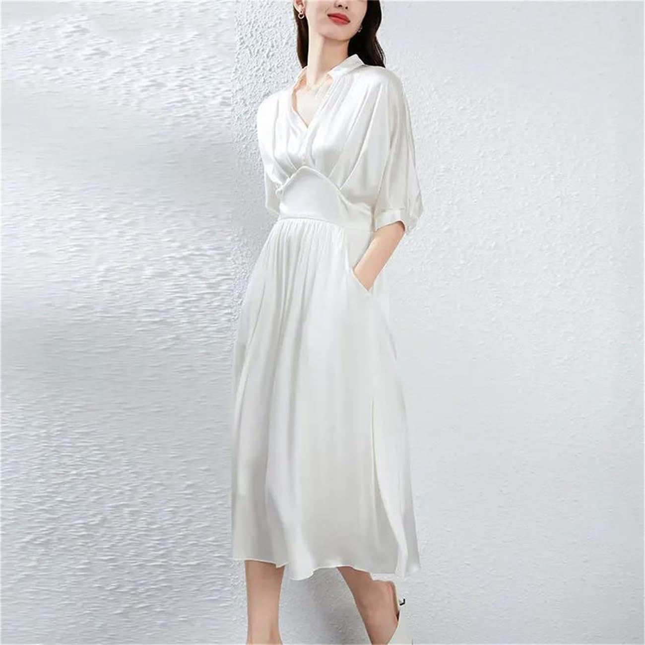 Women's French V-Neck A-Line Midi Dress