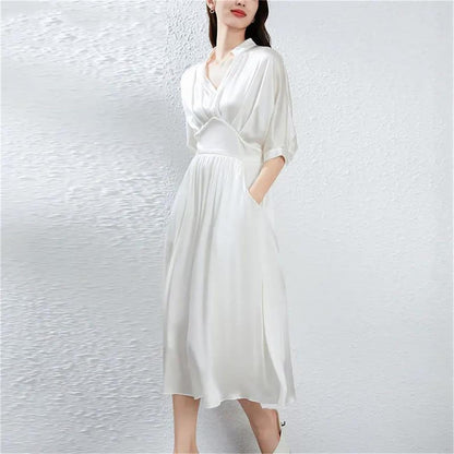 Women's French V-Neck A-Line Midi Dress