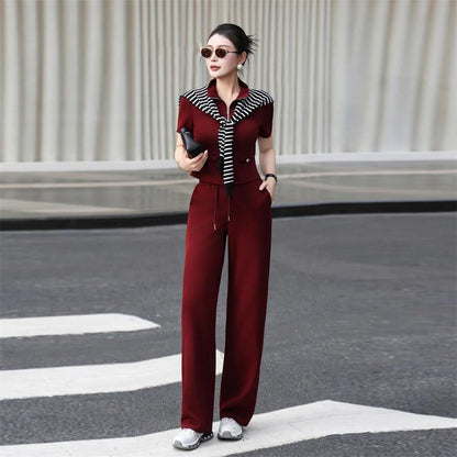 Women's Short Sleeve Top & Wide Leg Pants Set