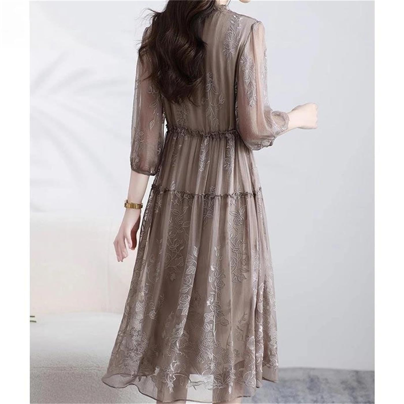 Women's V-Neck Embroidered A-Line Midi Dress