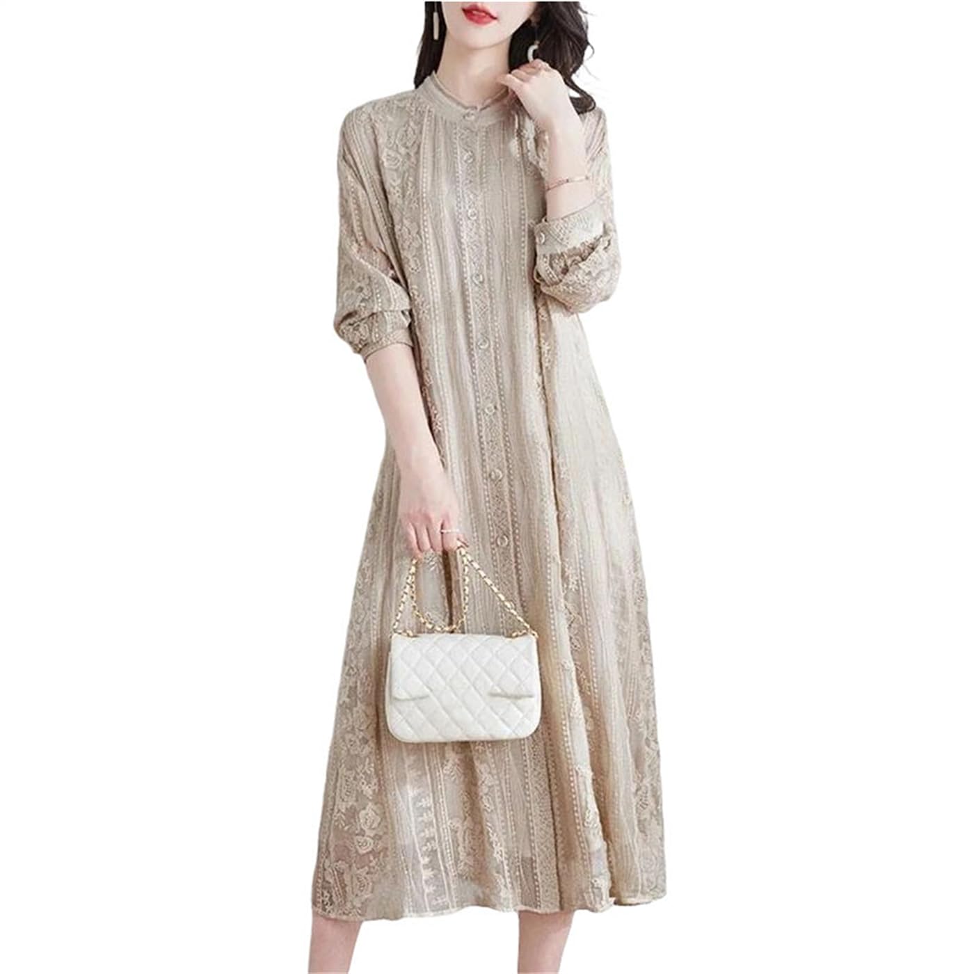 Women's O-Neck Embroidered A-Line Knee-Length Dress
