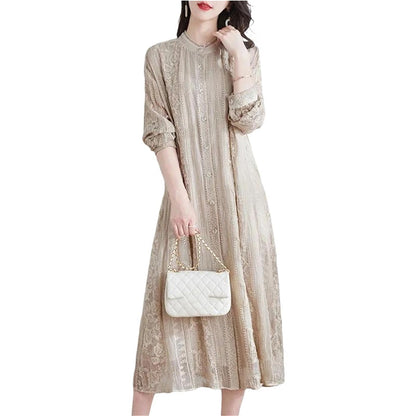 Women's O-Neck Embroidered A-Line Knee-Length Dress
