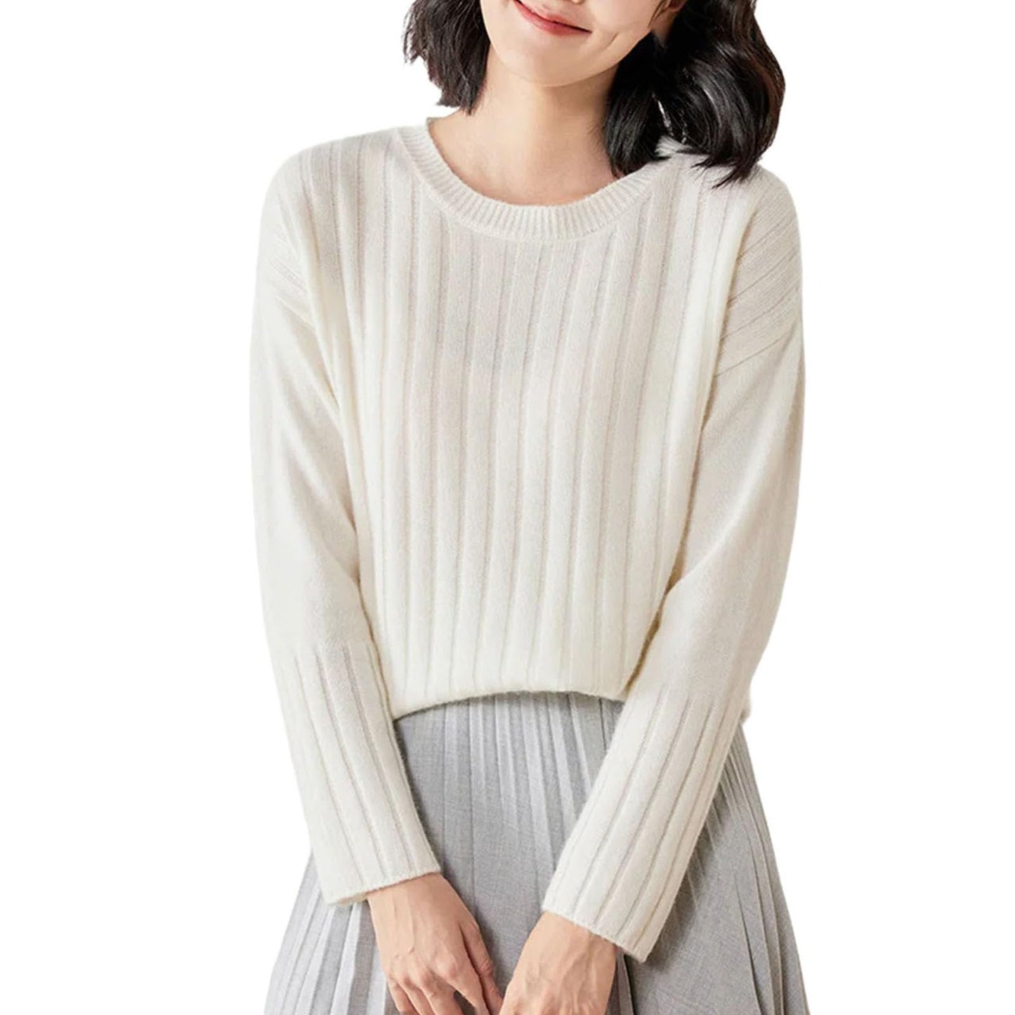 Women's Cashmere O-Neck Striped Sweater