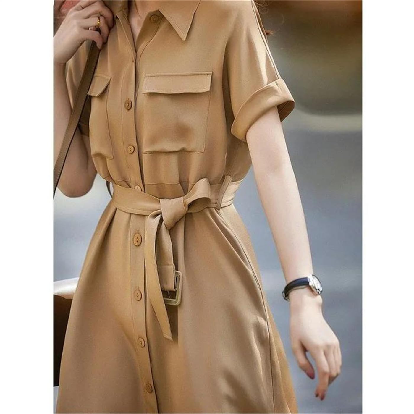Women's Turndown Collar A-Line Knee-Length Shirt Dress