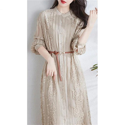 Women's O-Neck Embroidered A-Line Knee-Length Dress