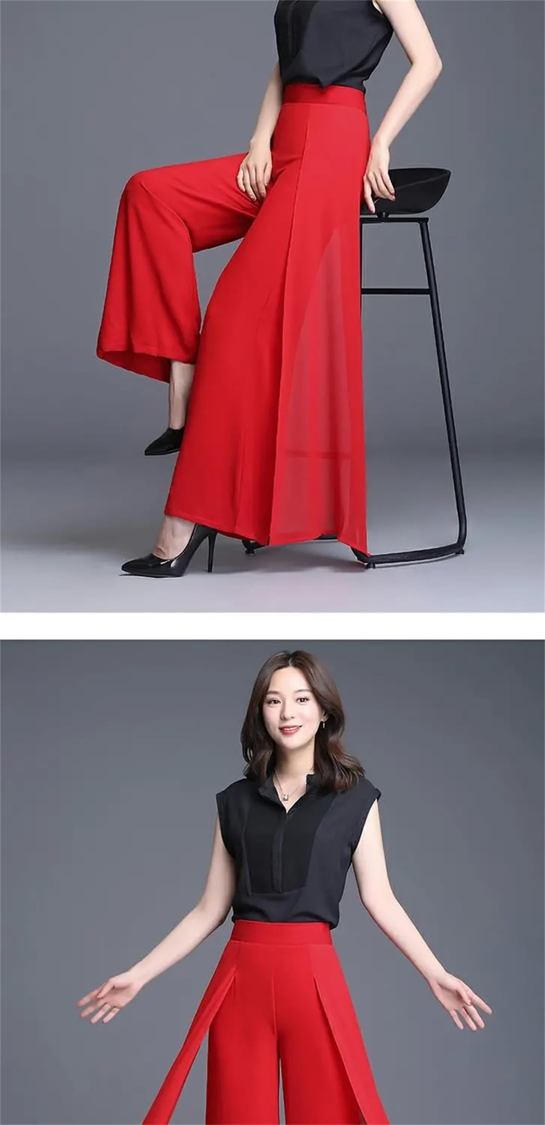 Women's High Waist Wide Leg Chiffon Pants