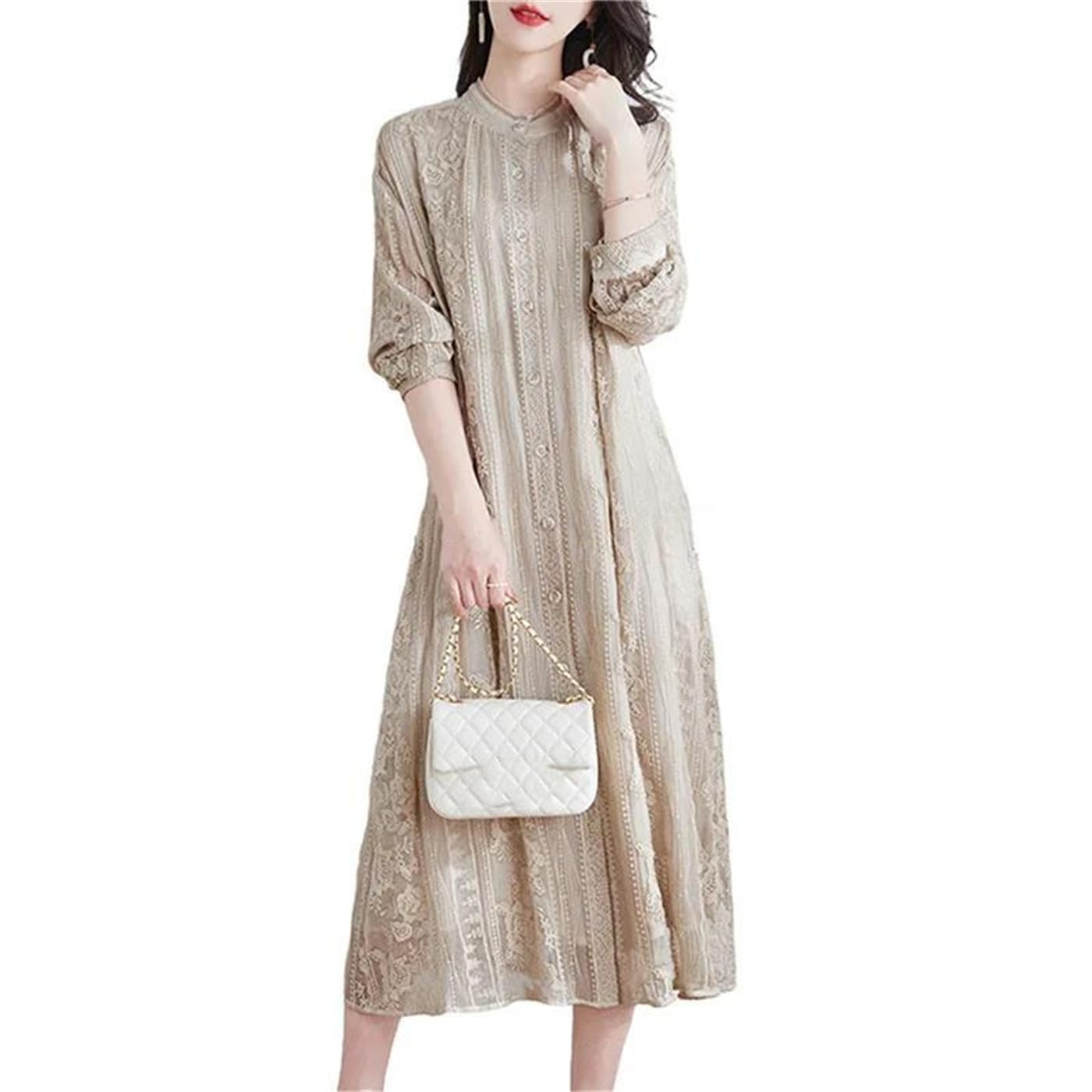 Women's O-Neck Embroidered A-Line Knee-Length Dress