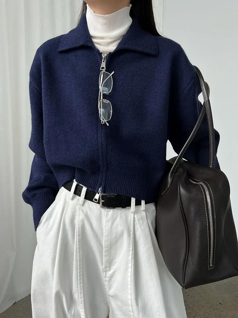 Women's O-Neck Zipper Knit Cardigan