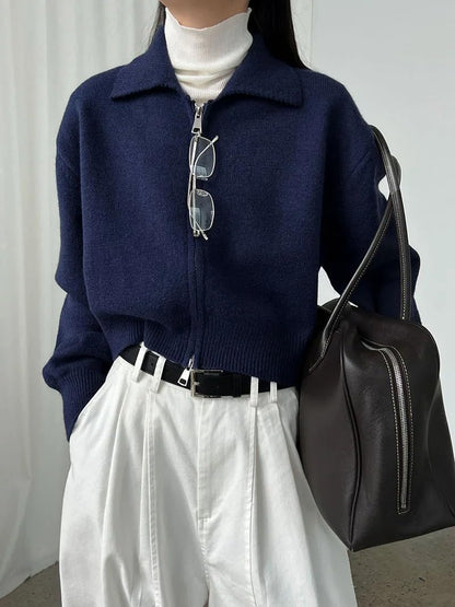 Women's O-Neck Zipper Knit Cardigan