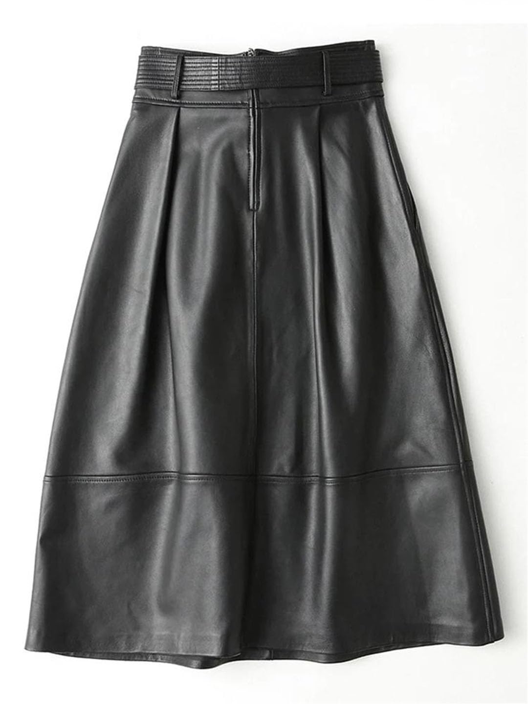 Women's High Waist PU Leather A-Line Midi Skirt