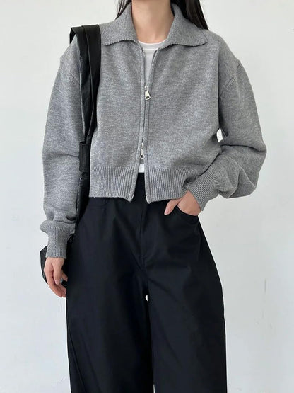 Women's O-Neck Zipper Knit Cardigan