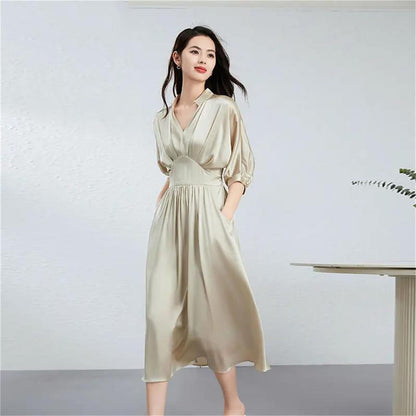 Women's French V-Neck A-Line Midi Dress