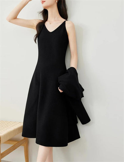 Womens Elegant Dress Set Casual V Neck Cardigan Slip Midi Dress Solid Two Piece Set Maxi Dress Sets Winter Clothing