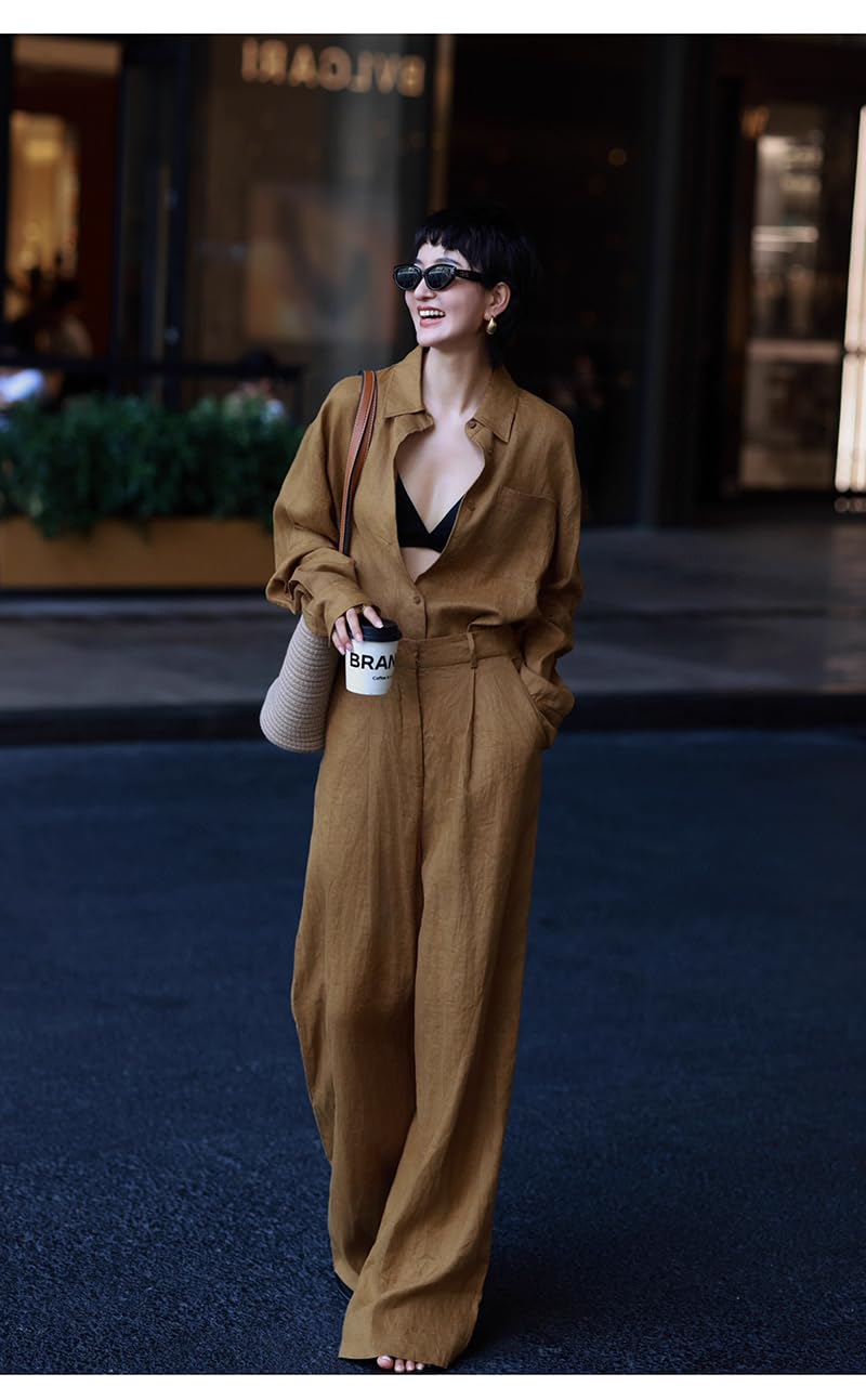Women's Linen Shirt & Wide Leg Pants Set